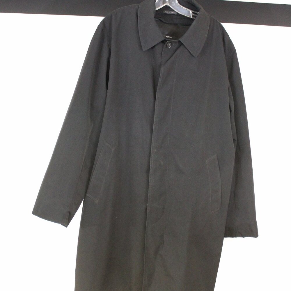 Alfani Men’s Black Trench Coat 40L Zip-Out Lining Classic Long‎ Coat